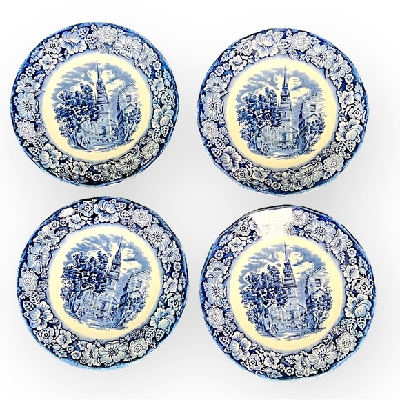 4 Vtg Liberty Blue Old North Church 5.75 inches saucersColonial Scenes Pre-Owned - Picture 3 of 13